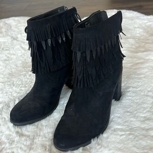 Lucky Brand boho fringe boots - black suede